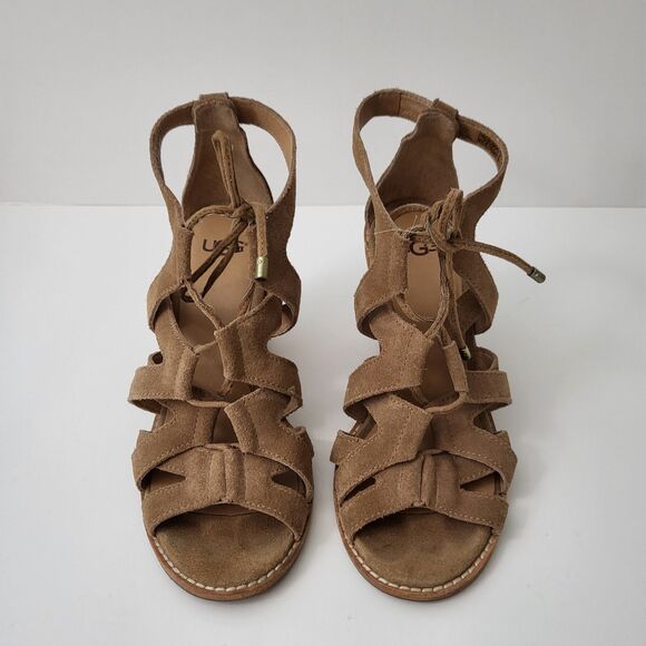 UGG Harris Sandals Womens 6.5 Chestnut Lace Up Strappy Gladiator Block Heel - Picture 2 of 8